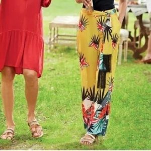 Soft Surroundings Women's Mustard Yellow Floral Resort Belted Pants Size 1X